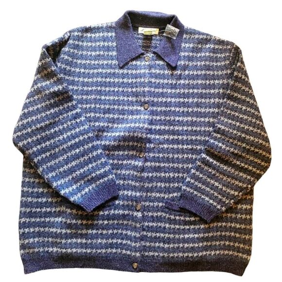 NWOT Vintage Eddie Bauer Cardigan Sweater Wool Stripe Blue Women's XL - Picture 1 of 6